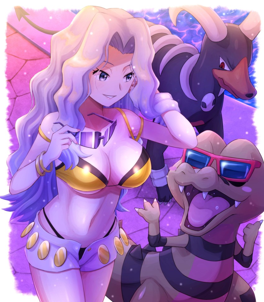 houndoom, karen, and krokorok (pokemon and 1 more) drawn by pokemoa