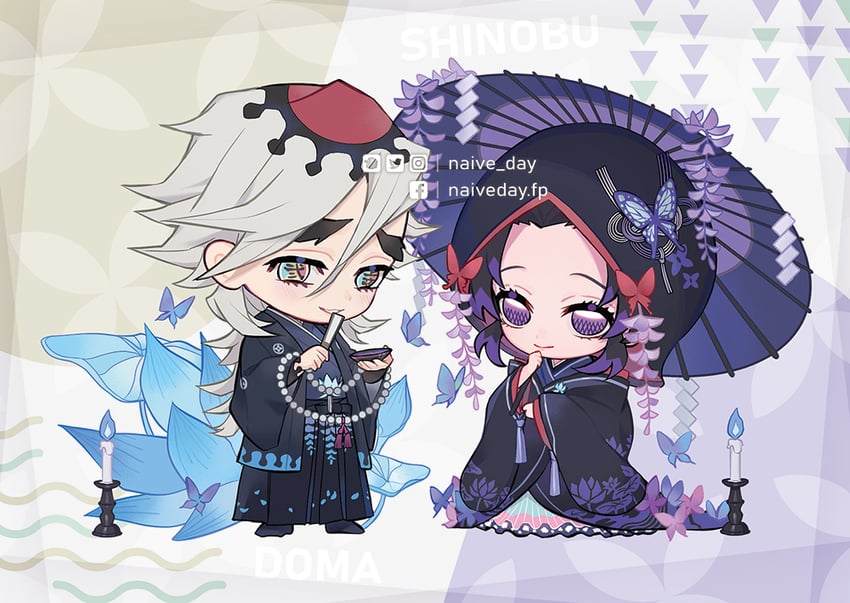 kochou shinobu and douma (kimetsu no yaiba) drawn by naive_(day)