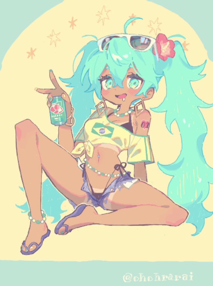 hatsune miku and brazilian miku (vocaloid) drawn by oimo_(14sainobba)