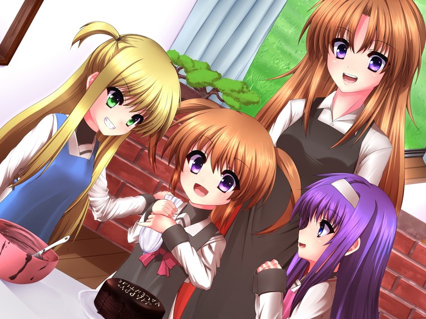 takamachi nanoha, arisa bunnings, tsukimura suzuka, and takamachi momoko (lyrical nanoha and 1 more) drawn by mikami_(mikamicre)