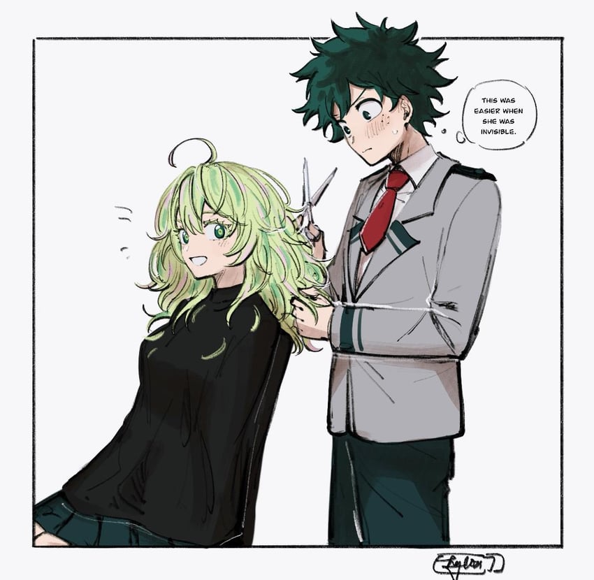 midoriya izuku and hagakure toru (boku no hero academia) drawn by hazel0217
