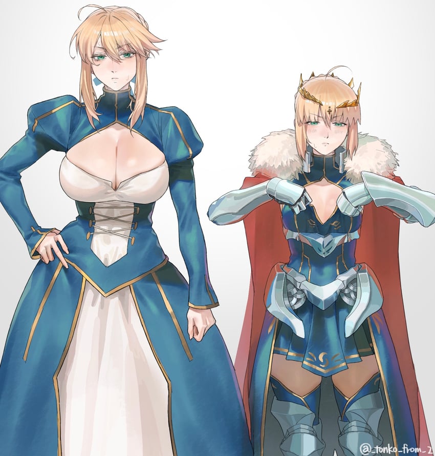 artoria pendragon and saber (fate and 2 more) drawn by tonko_from
