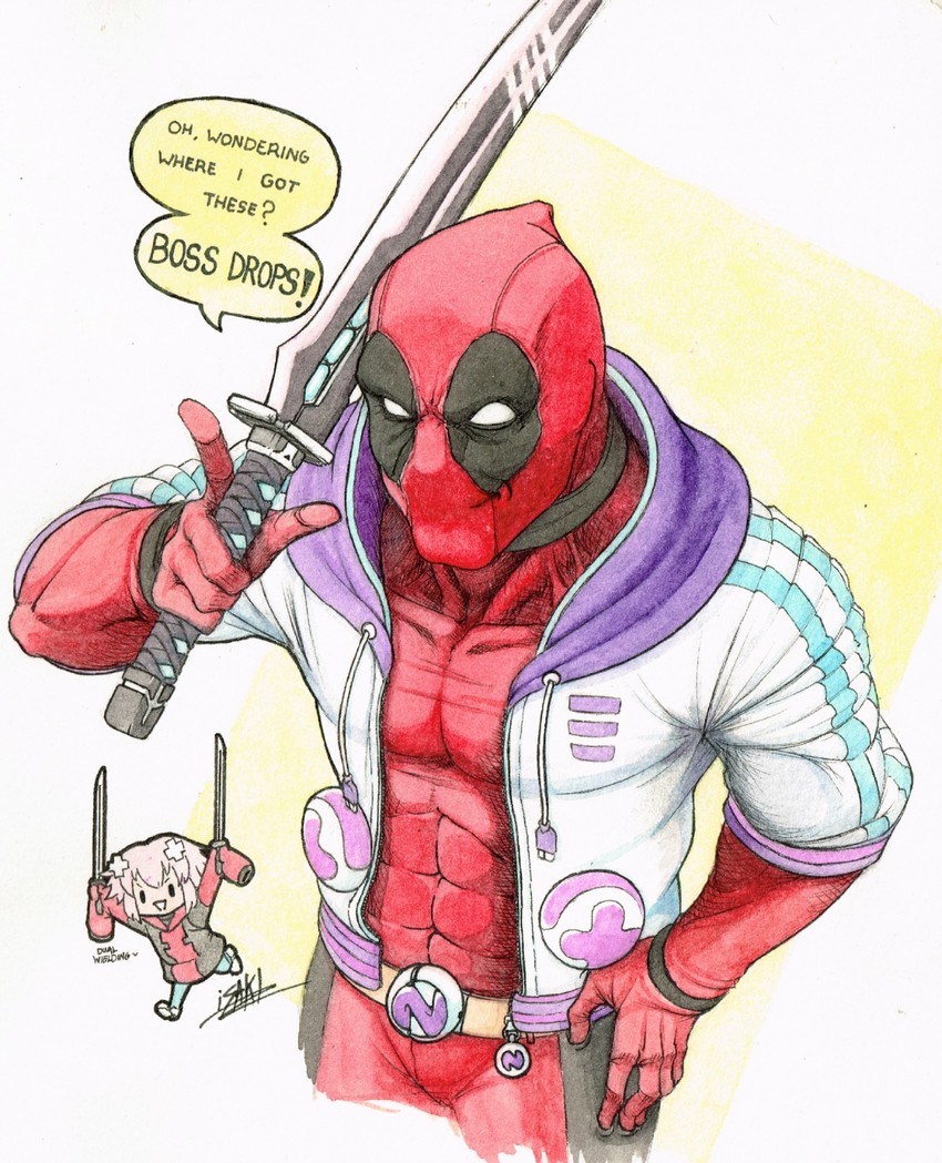 neptune and deadpool (marvel and 2 more) drawn by isaki_tanaka