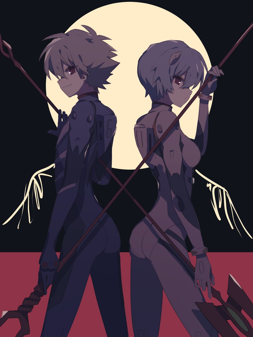 ayanami rei and nagisa kaworu (neon genesis evangelion and 1 more) drawn by shirasunuko