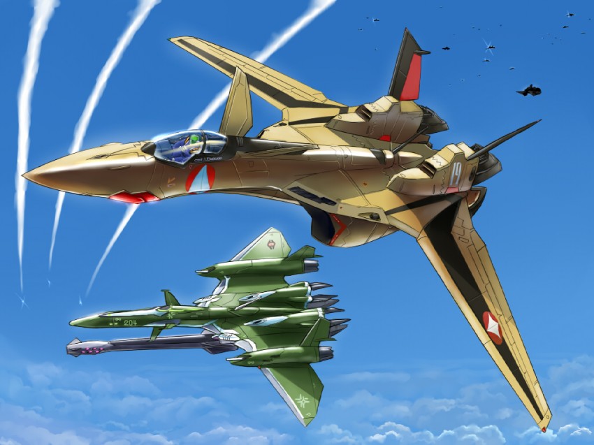 yf-19, isamu dyson, vf-27, and macross galaxy (macross and 2 more) drawn by inui_(jt1116)