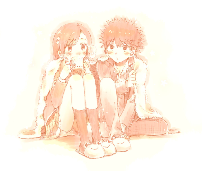 misaka mikoto, kamijou touma, and gekota (toaru majutsu no index and 1 more) drawn by aidumi