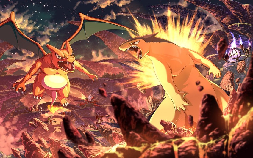 charizard, lucario, chandelure, milotic, shaymin, and 6 more (pokemon) drawn by karamimame
