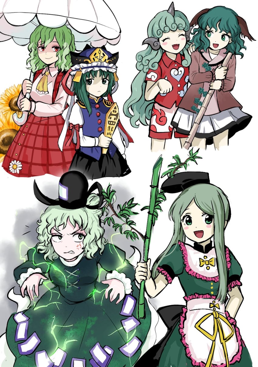 kazami yuuka, shiki eiki, soga no tojiko, kasodani kyouko, komano aunn, and 1 more (touhou) drawn by himuhino