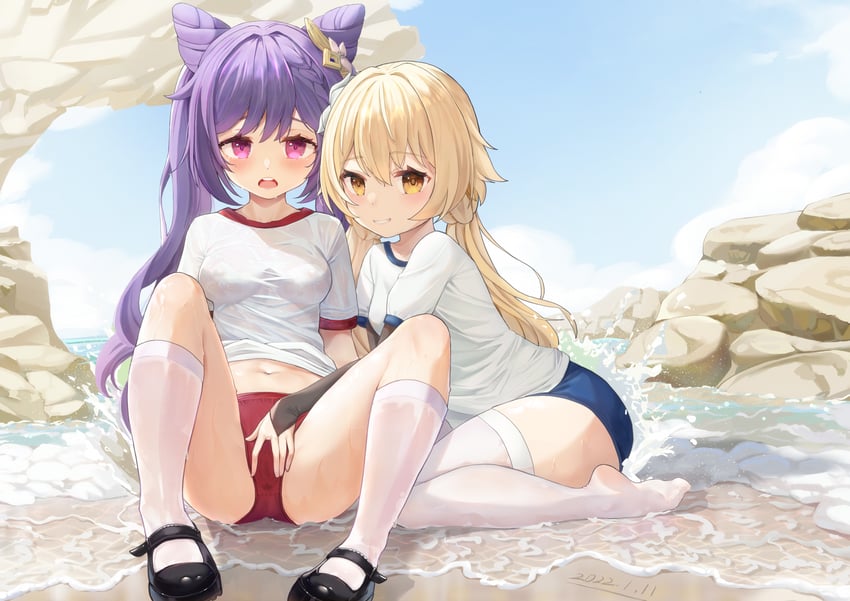 lumine and keqing (genshin impact) drawn by wei_(wei_xiao_wei)