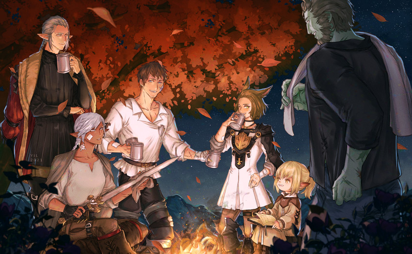 ardbert hylfyst, lamitt, branden, nyelbert, renda-rae, and 1 more (final fantasy and 1 more) drawn by yil