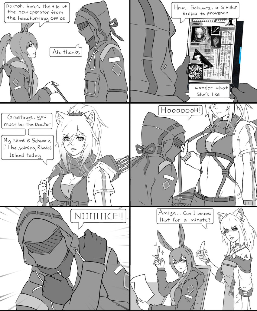 doctor, amiya, kal'tsit, and schwarz (arknights and 2 more) drawn by tuivi