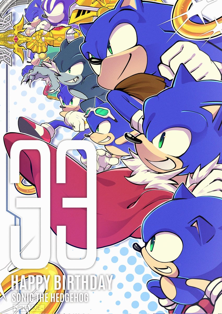 sonic the hedgehog, sonic the werehog, caliburn, excalibur sonic, darkspine sonic, and 1 more (sonic and 6 more) drawn by pikative02