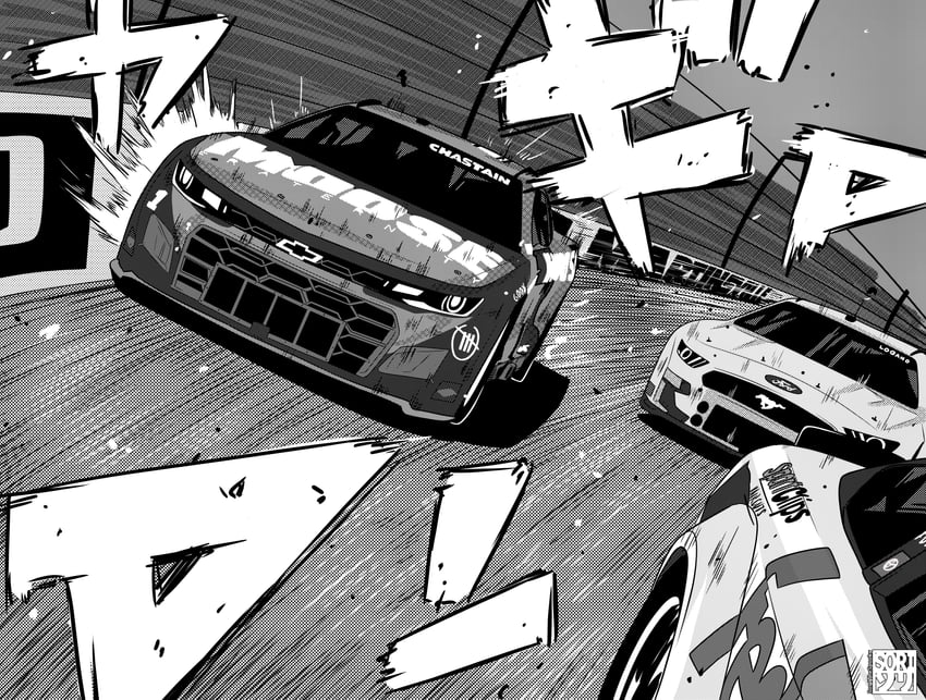 joey logano and ross chastain (initial d and 1 more) drawn by sorithespooky