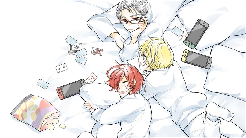 hanasaki miyabi, kishido temma, and arurandeisu (holostars) drawn by shizaki_asuka