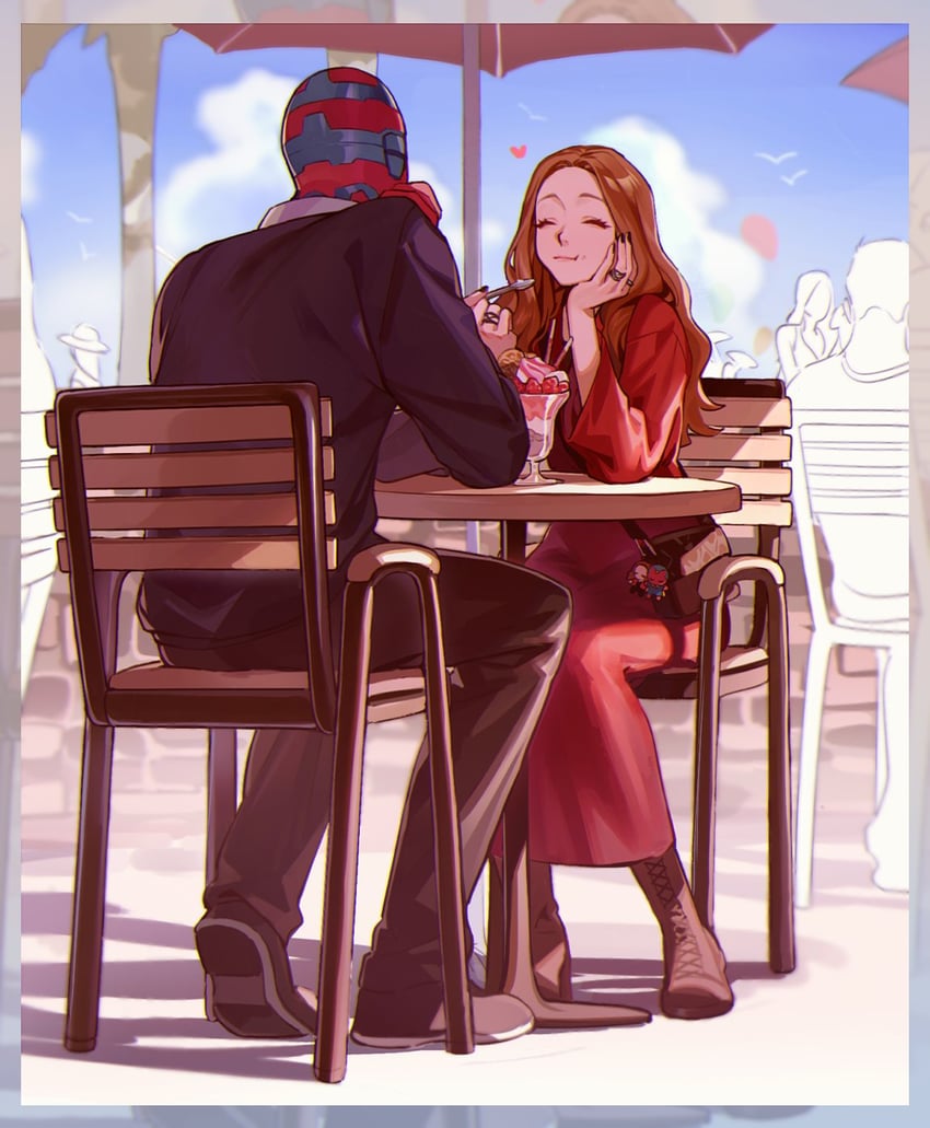 wanda maximoff and vision (marvel and 2 more) drawn by qin_(7833198)