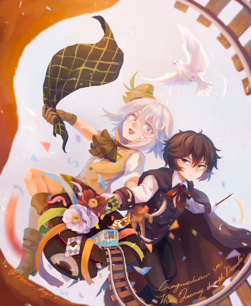 enraku tsubakura and houlen yabusame (len'en) drawn by hotaru_kago