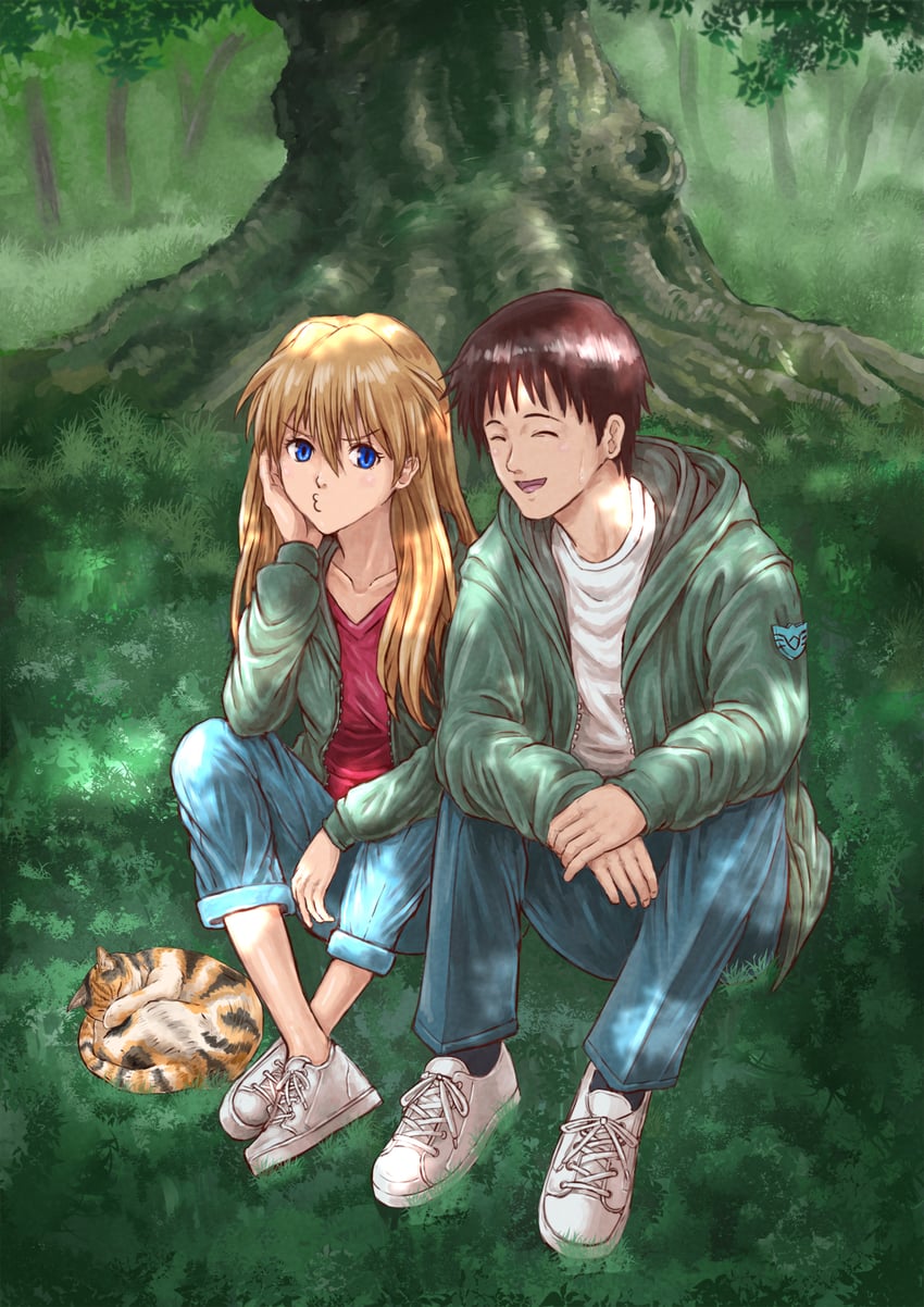 souryuu asuka langley and ikari shinji (neon genesis evangelion) drawn by kazumina