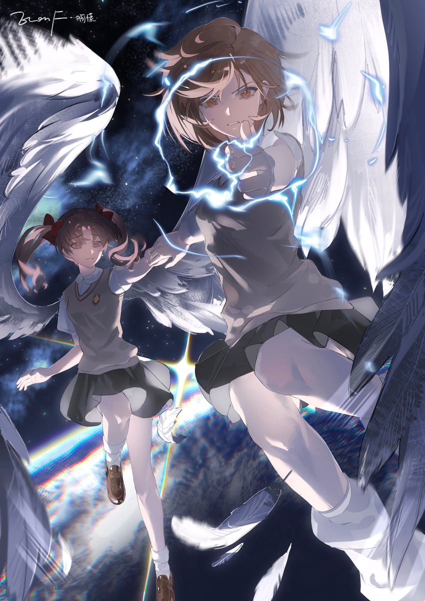 misaka mikoto and shirai kuroko (toaru majutsu no index and 2 more) drawn by evenf