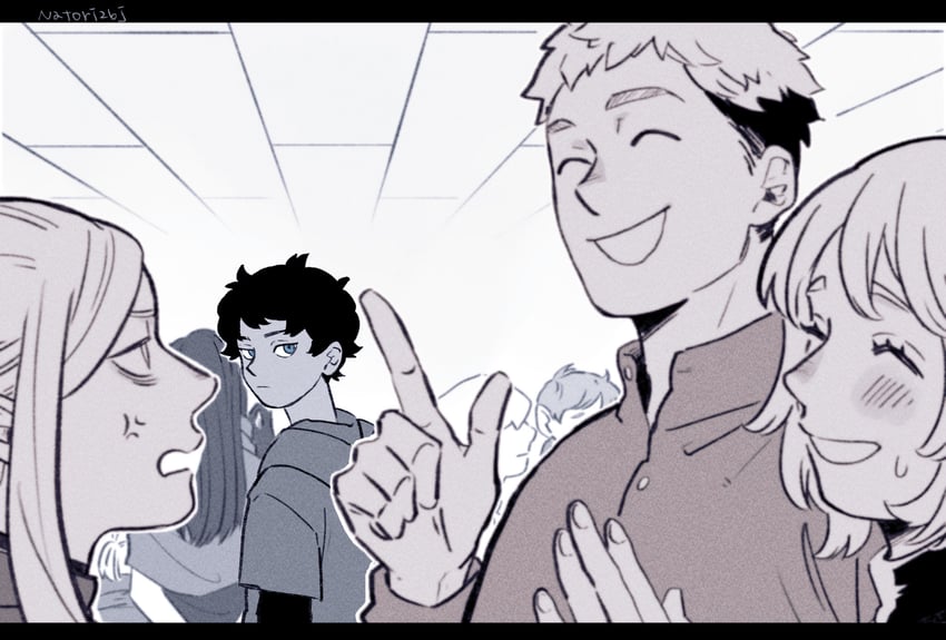 marcille donato, falin touden, laios touden, kabru, mickbell tomas, and 3 more (dungeon meshi) drawn by tamaki26j