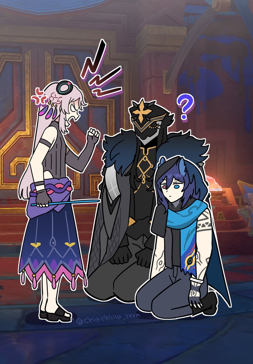 citlali, ororon, and capitano (genshin impact) drawn by ooyun