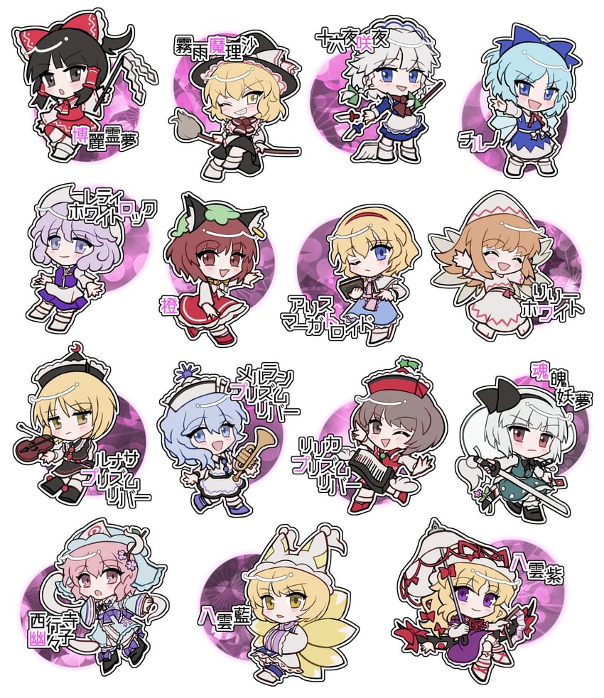 hakurei reimu, kirisame marisa, izayoi sakuya, konpaku youmu, cirno, and 10 more (touhou and 1 more) drawn by mirei_(miirei)