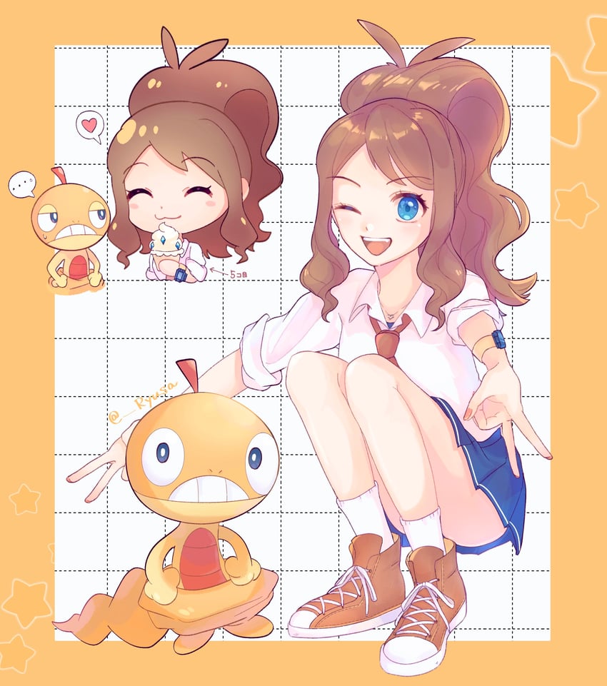 hilda and scraggy (pokemon and 1 more) drawn by ryusa_(gjgd7445)