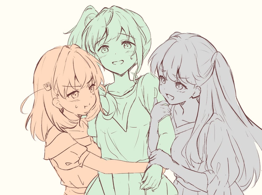 hinoshita kaho, fujishima megumi, and otomune kozue (love live! and 1 more) drawn by hanazora_satsuki