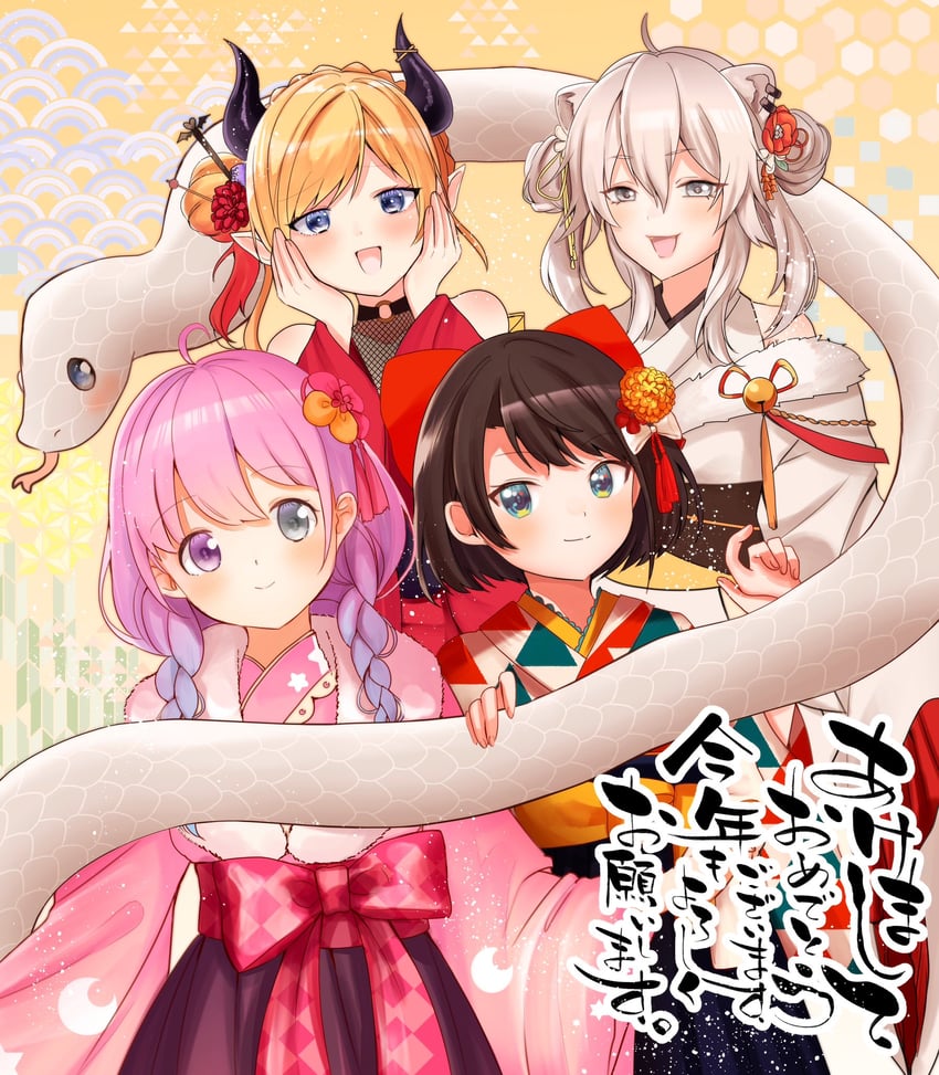 oozora subaru, shishiro botan, himemori luna, and yuzuki choco (hololive) drawn by rabusenn