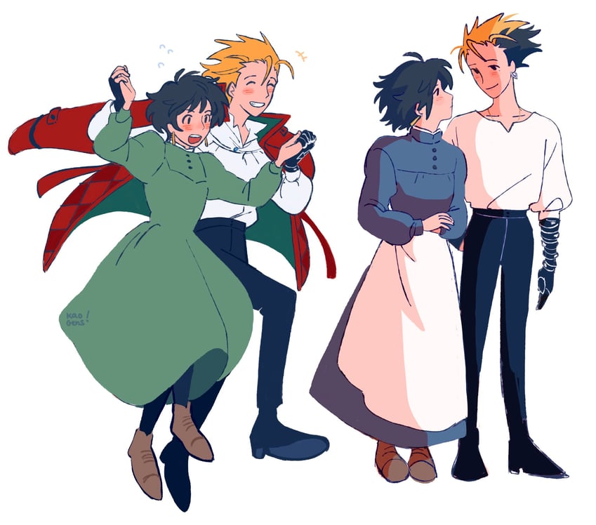 vash the stampede, howl pendragon, sophie hatter, and meryl stryfe (trigun and 1 more) drawn by kaogens