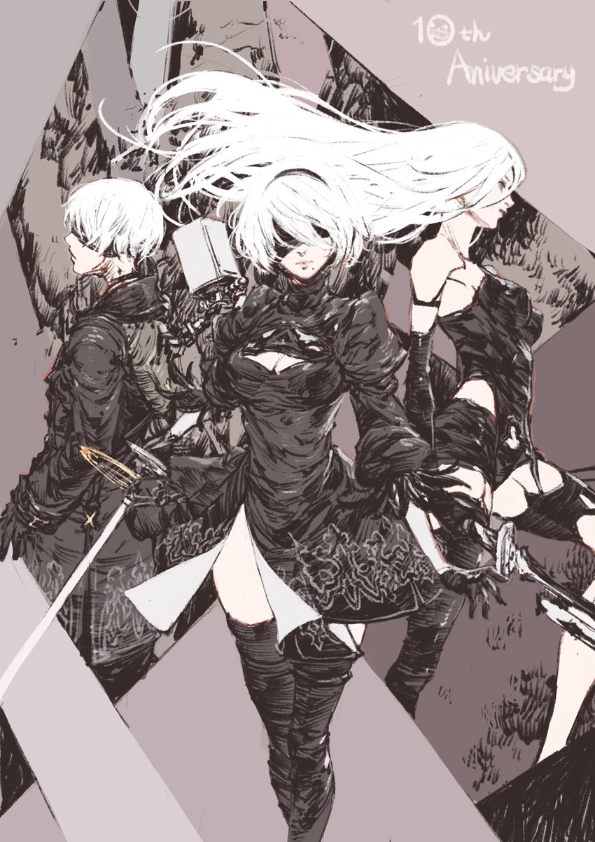 2b, 9s, and a2 (nier and 1 more) drawn by kazama_raita