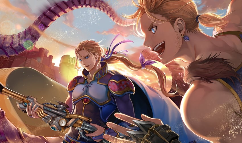 edgar roni figaro, sabin rene figaro, and ultros (final fantasy and 1 more) drawn by halu-ca