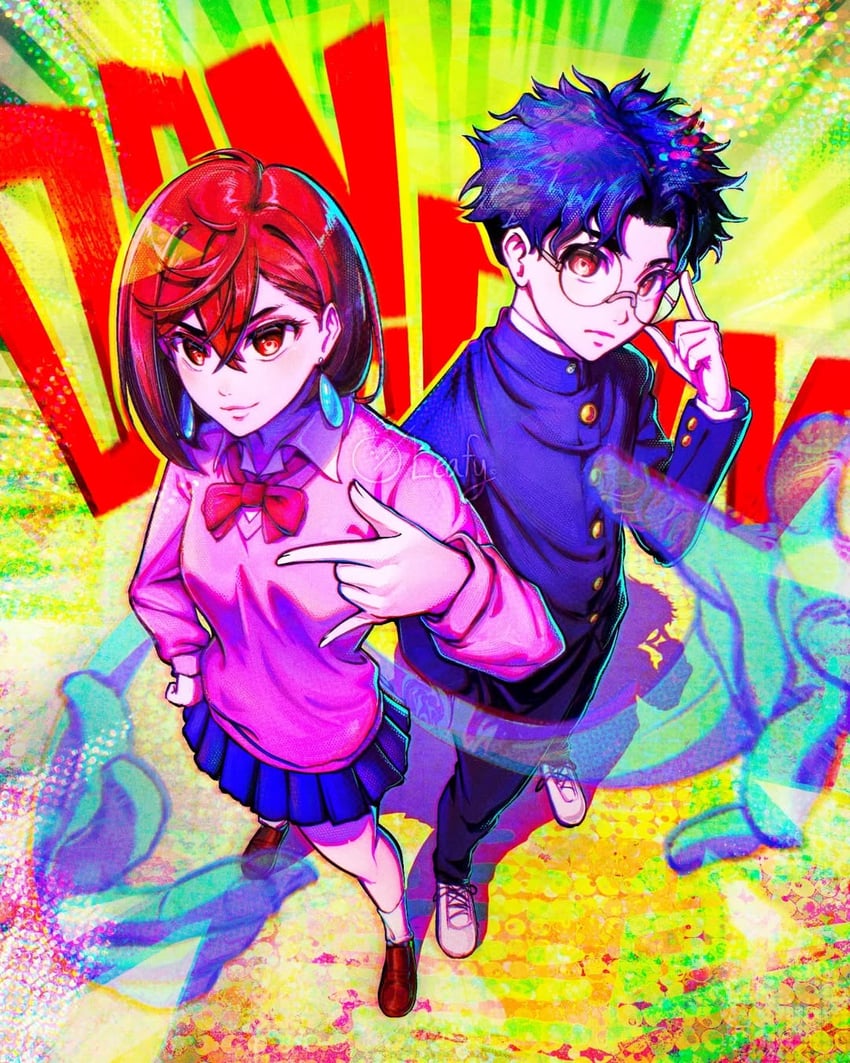 ayase momo and takakura ken (dandadan) drawn by leafy_illustrations