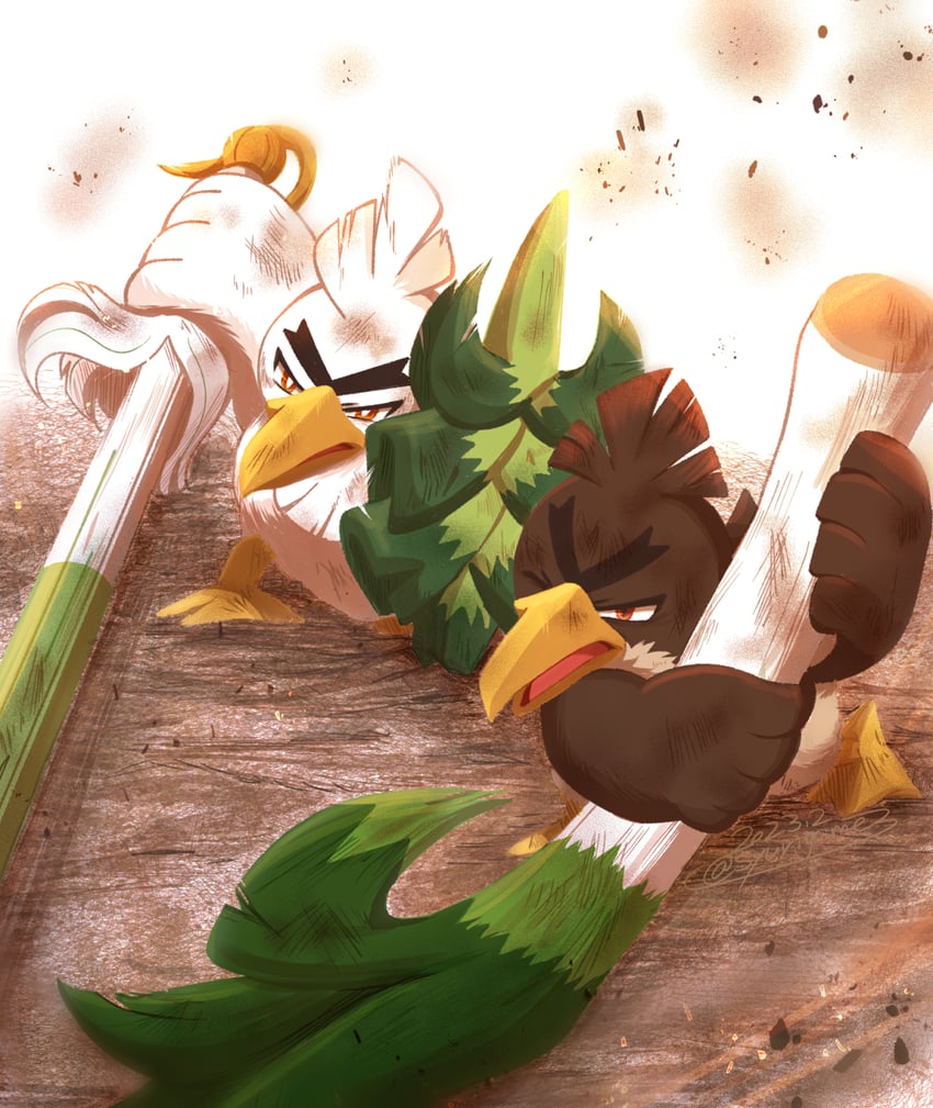 sirfetch'd and galarian farfetch'd (pokemon) drawn by shuri_(syurigame)