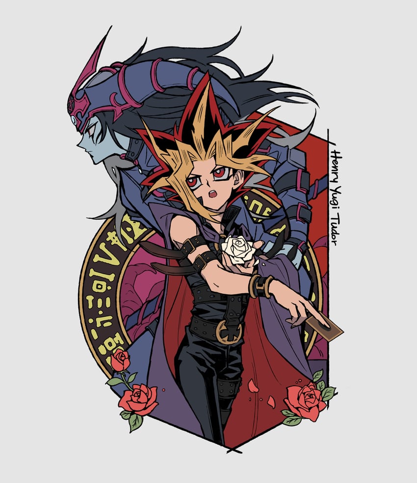muto yugi and magician of black chaos (yu-gi-oh! and 1 more) drawn by saka_nagiya