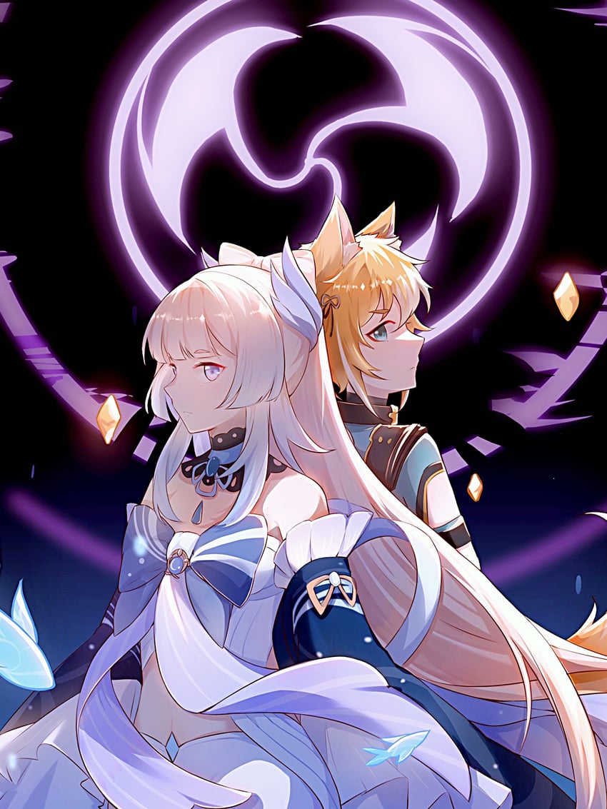 sangonomiya kokomi and gorou (genshin impact) drawn by catmelon_(user_melon010203)