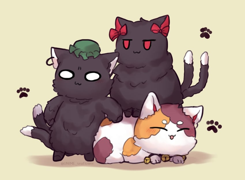 kaenbyou rin, chen, and goutokuji mike (touhou) drawn by unime_seaflower
