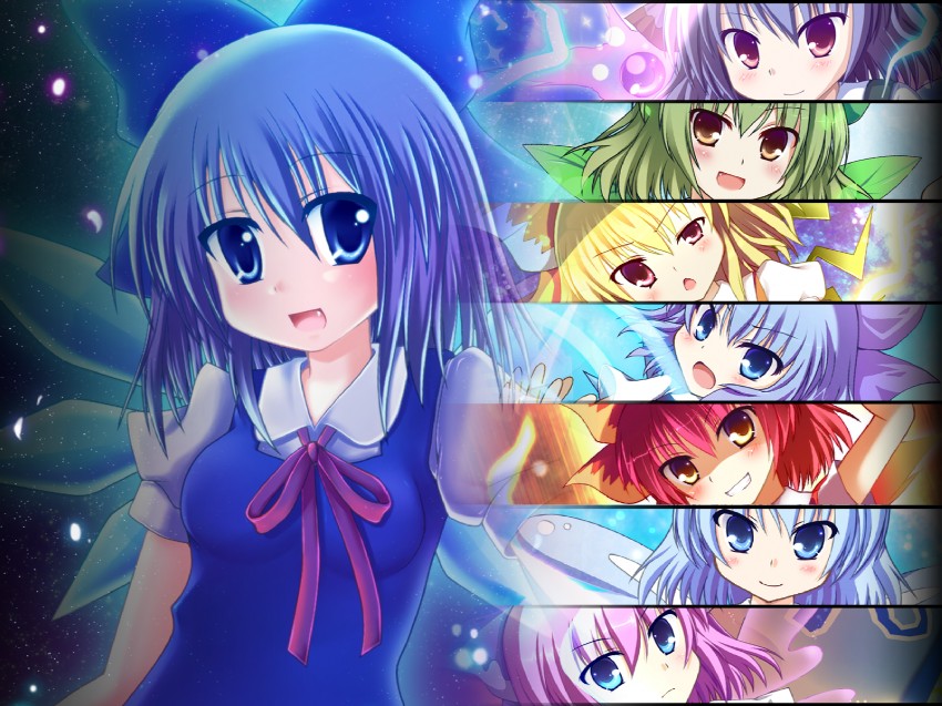 cirno, achi cirno, hapa cirno, ikazu cirno, and mizu cirno (touhou) drawn by fujisaki_kaon