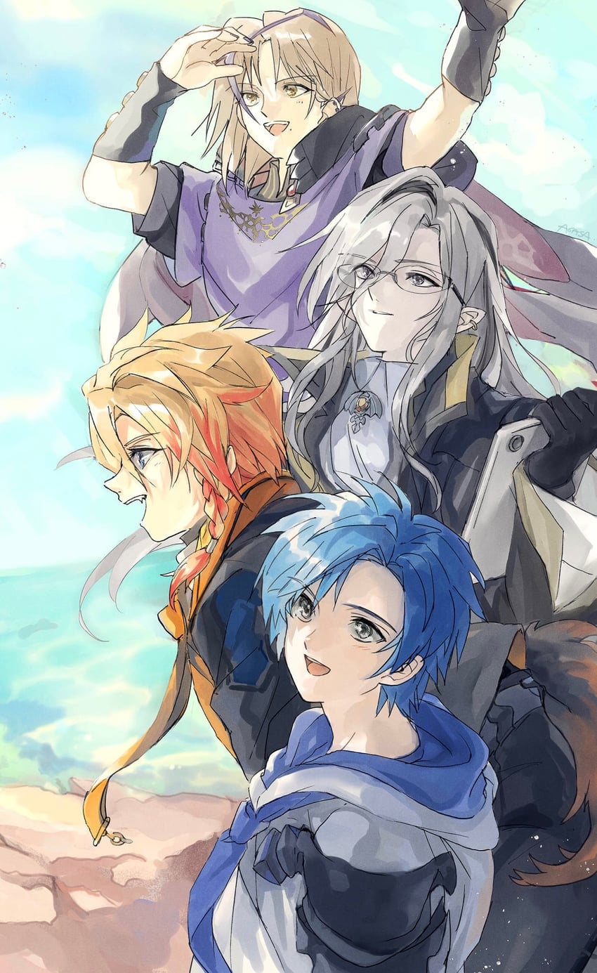 regis altare, axel syrios, magni dezmond, and noir vesper (holostars and 1 more) drawn by agassa