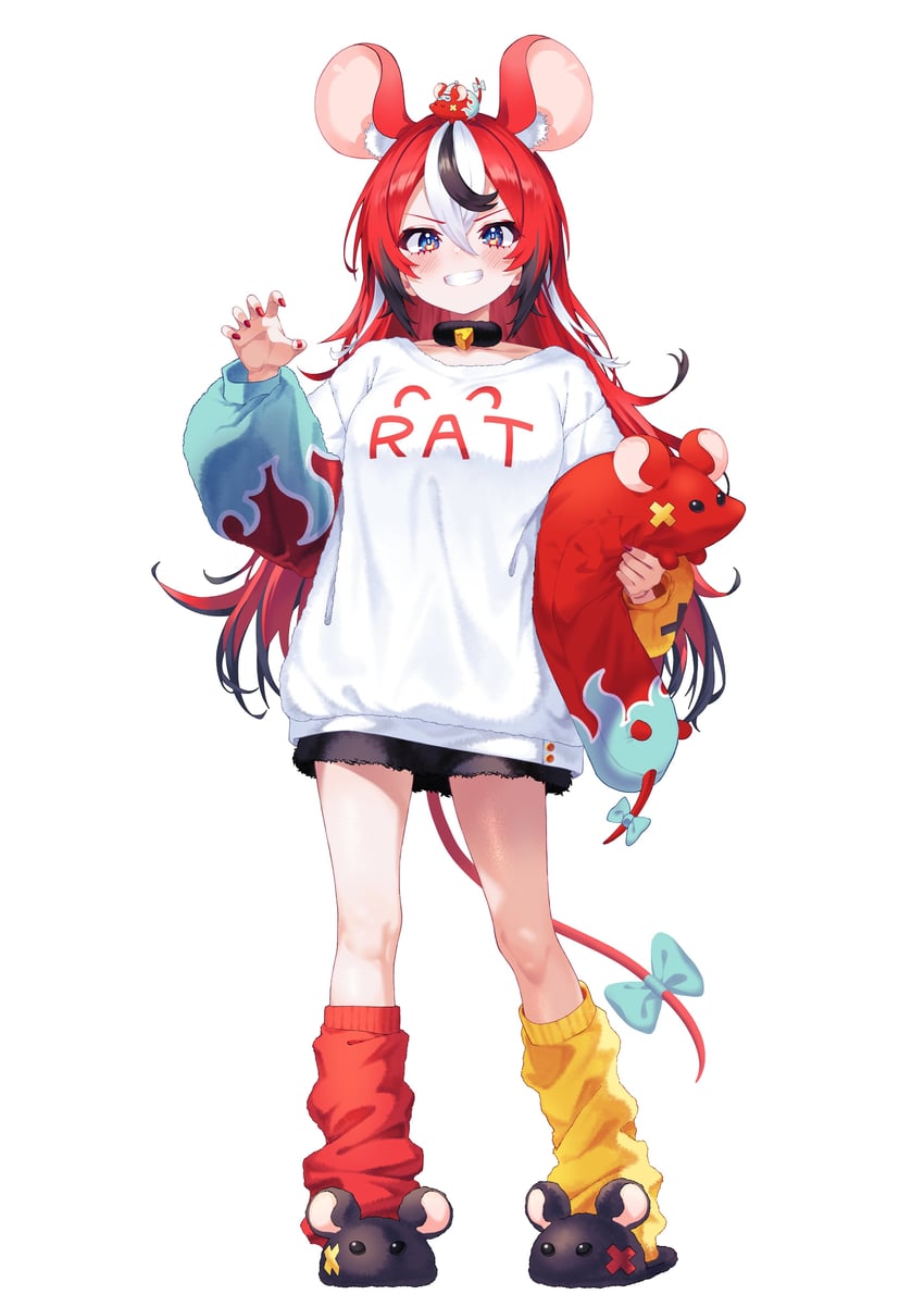 hakos baelz, mr. squeaks, and strawberry baelz (hololive and 1 more) drawn by gyoza_(pixiv17855879)