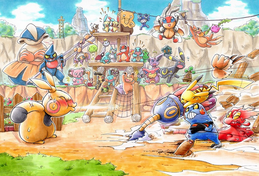pikachu, eevee, umbreon, bulbasaur, espeon, and 34 more (pokemon) drawn by wataame_(tulip)