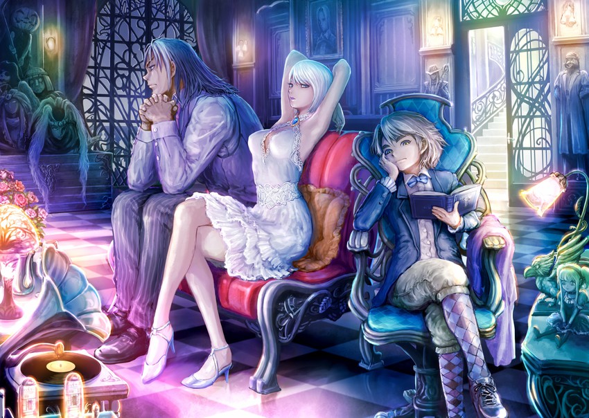 shirogane, katou narumi, saiga masaru, columbine, arlequino, and 1 more (karakuri circus) drawn by haitaka
