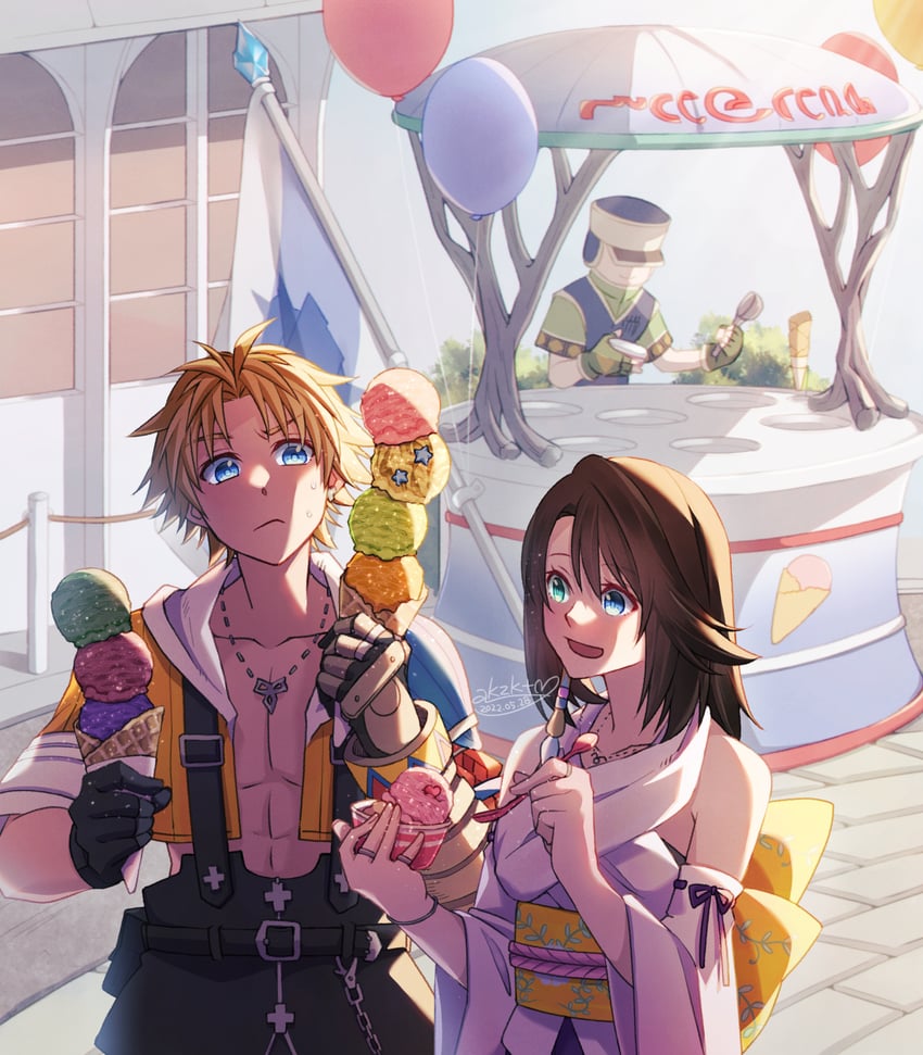 yuna and tidus (final fantasy and 1 more) drawn by akzk_kh