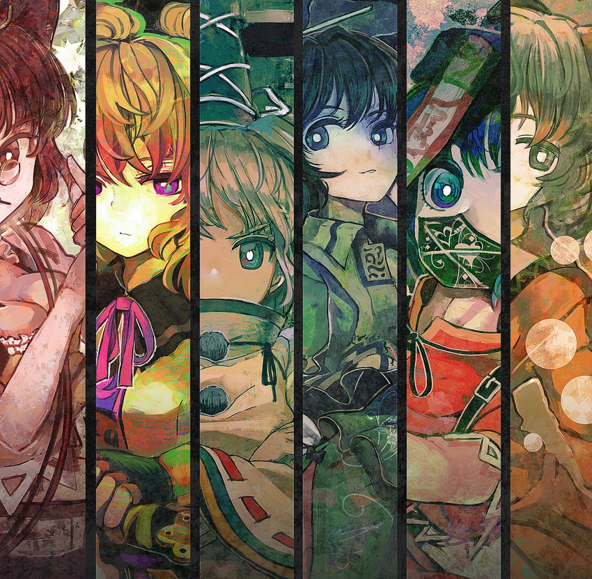 toyosatomimi no miko, mononobe no futo, kaku seiga, miyako yoshika, kasodani kyouko, and 1 more (touhou and 1 more) drawn by organ_derwald