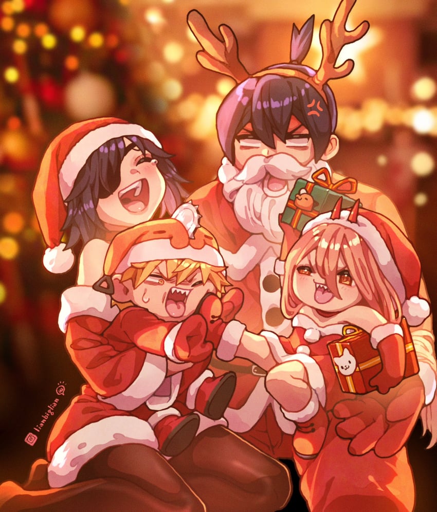 power, denji, hayakawa aki, pochita, himeno, and 1 more (chainsaw man) drawn by lianbiglian