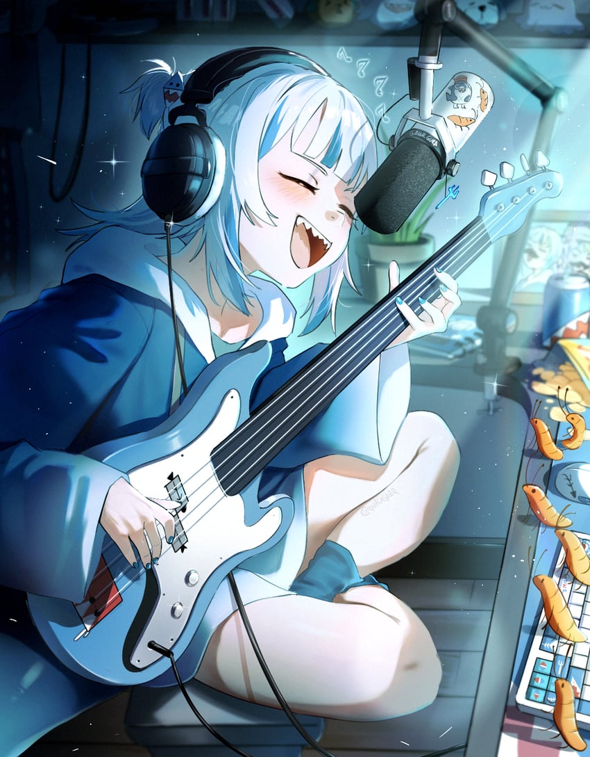 gawr gura, watson amelia, takodachi, bloop, bubba, and 1 more (hololive and 1 more) drawn by waligner