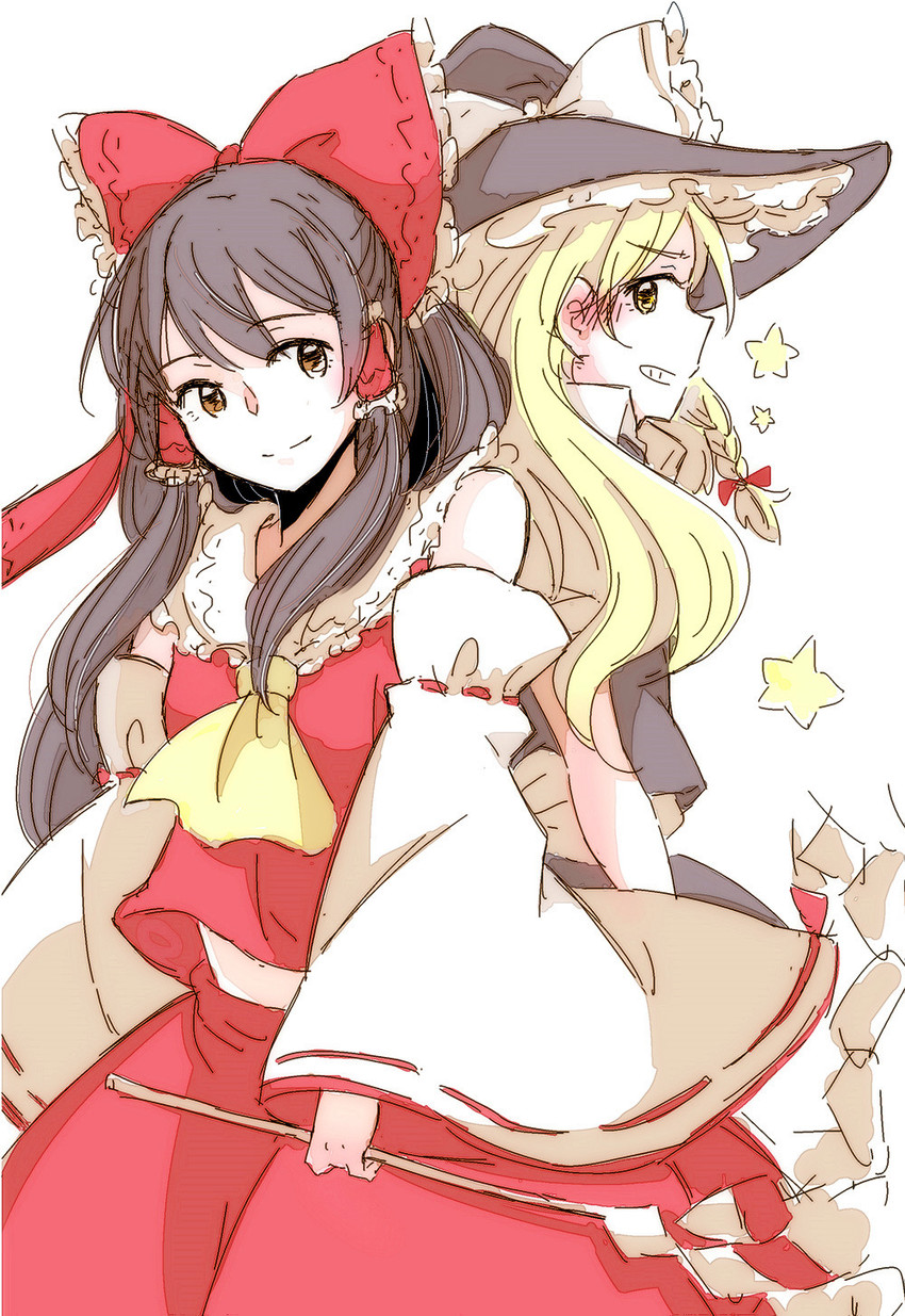 hakurei reimu and kirisame marisa (touhou) drawn by hiroya_masaharu