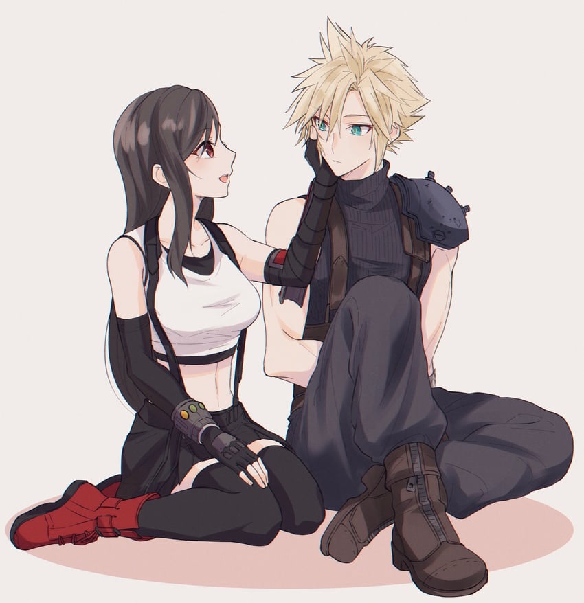 tifa lockhart and cloud strife (final fantasy and 2 more) drawn by mizuamememe