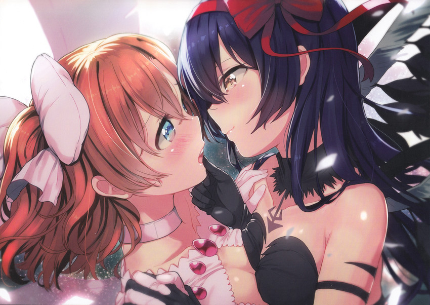 akemi homura, kaname madoka, sonoda umi, kosaka honoka, ultimate madoka, and 1 more (love live! and 3 more) drawn by haruken