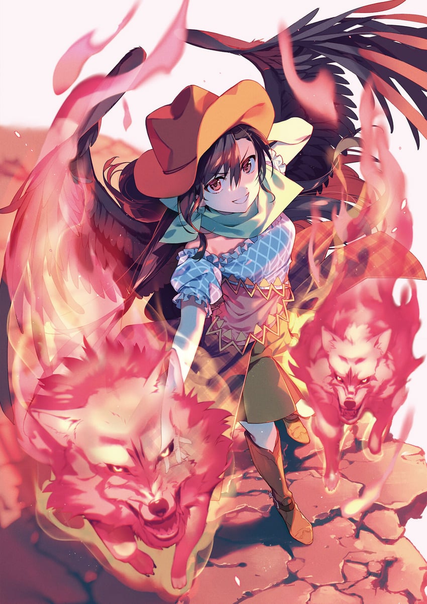 kurokoma saki and wolf spirit (touhou and 1 more) drawn by hiiragi_akio
