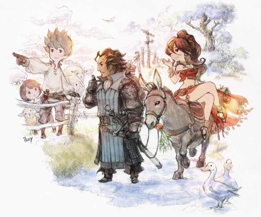 primrose azelhart, olberic eisenberg, tiz arrior, and til oria (octopath traveler and 4 more) drawn by ikusy